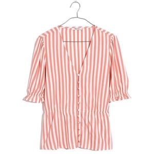 Madewell V-neck peplum popover top in stripe